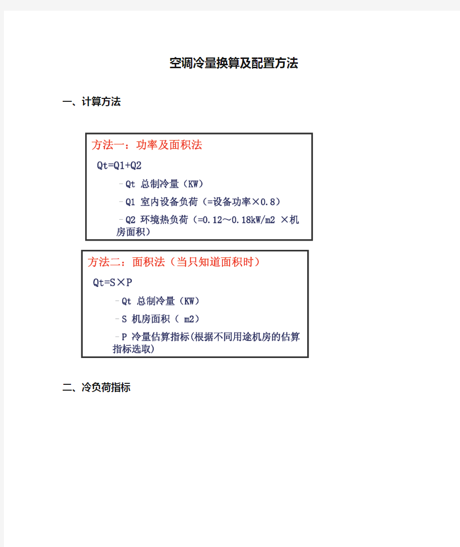 空调冷量换算及配置方法