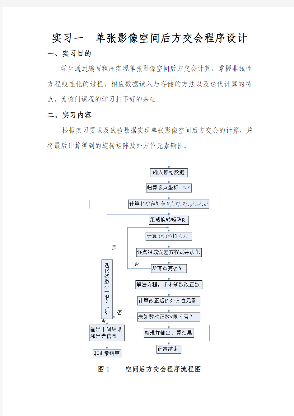 实习一  单张影像空间后方交会程序设计