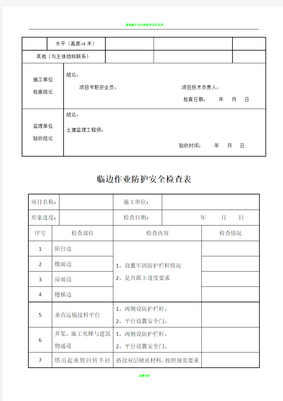 安全检查验收表汇总