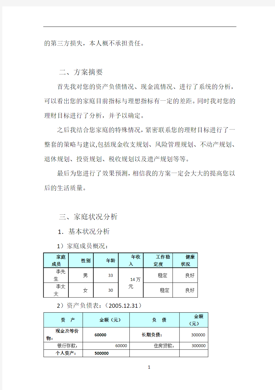 模板个人理财规划方案