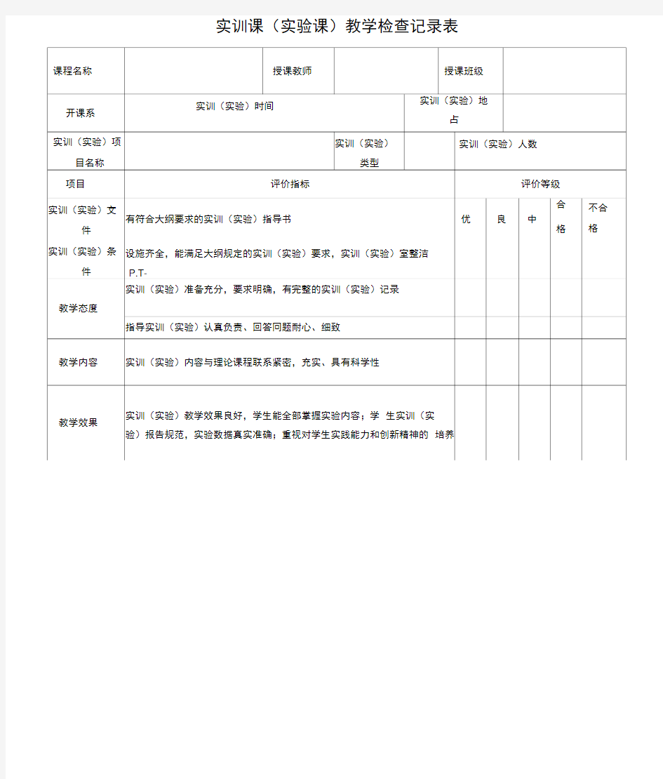 实训课(实验课)教学检查记录表