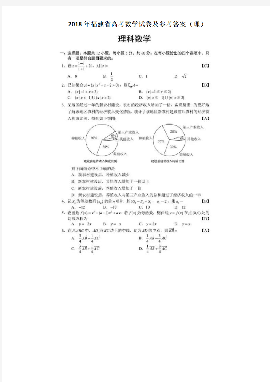 2018年福建省高考数学试卷(理)