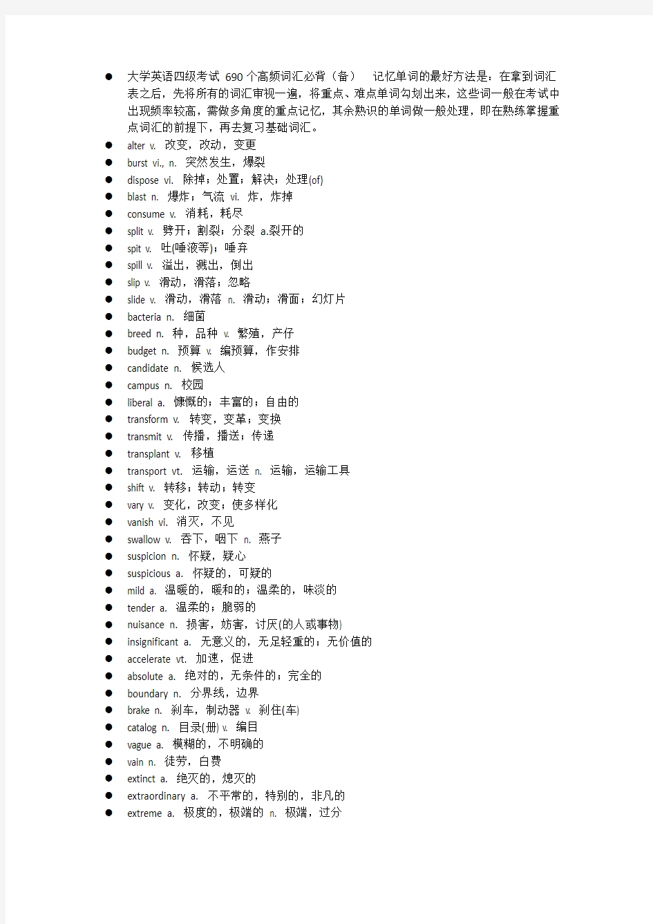 四级考试 690个高频词汇必背