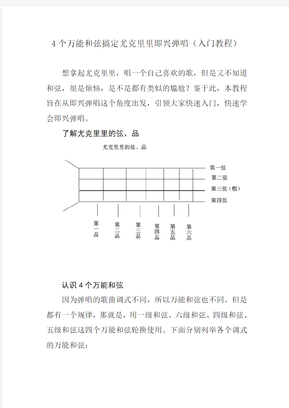 最新4个万能和弦搞定尤克里里即兴弹唱(入门教程)