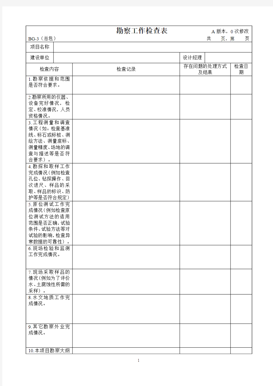 勘察、设计工作检查表