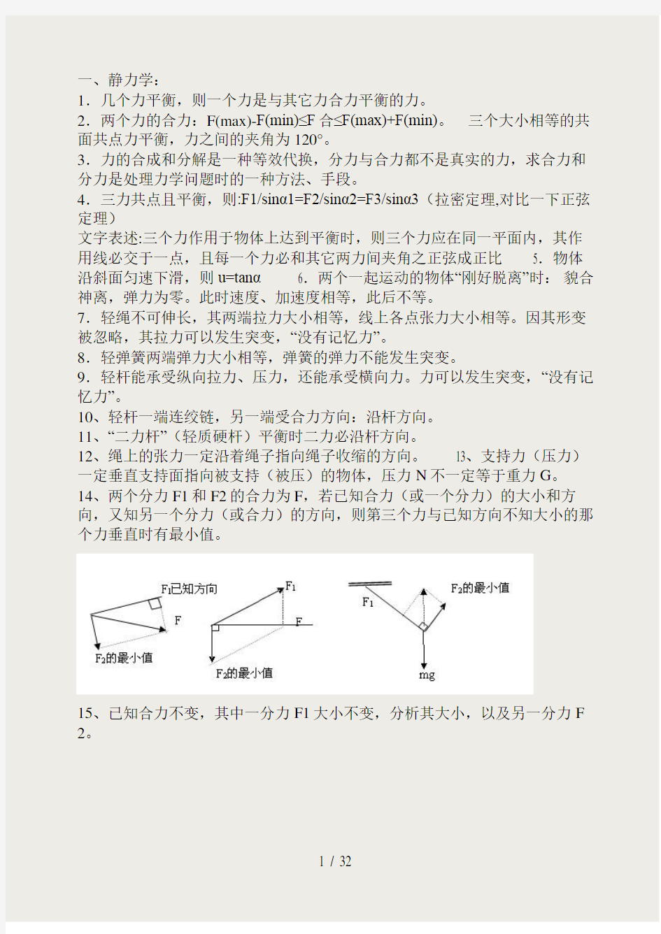 高中物理知识点总结和常用解题方法(带例题)