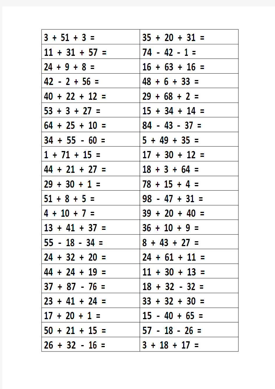 百位以内的混合加减带答案专题训练算法源码云课堂77