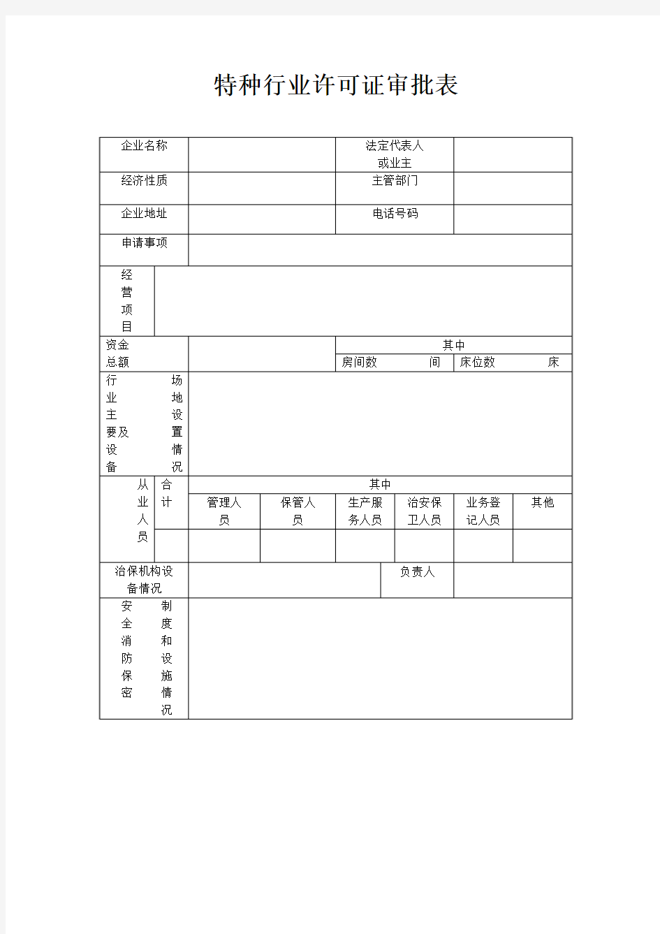 特种行业许可证审批表