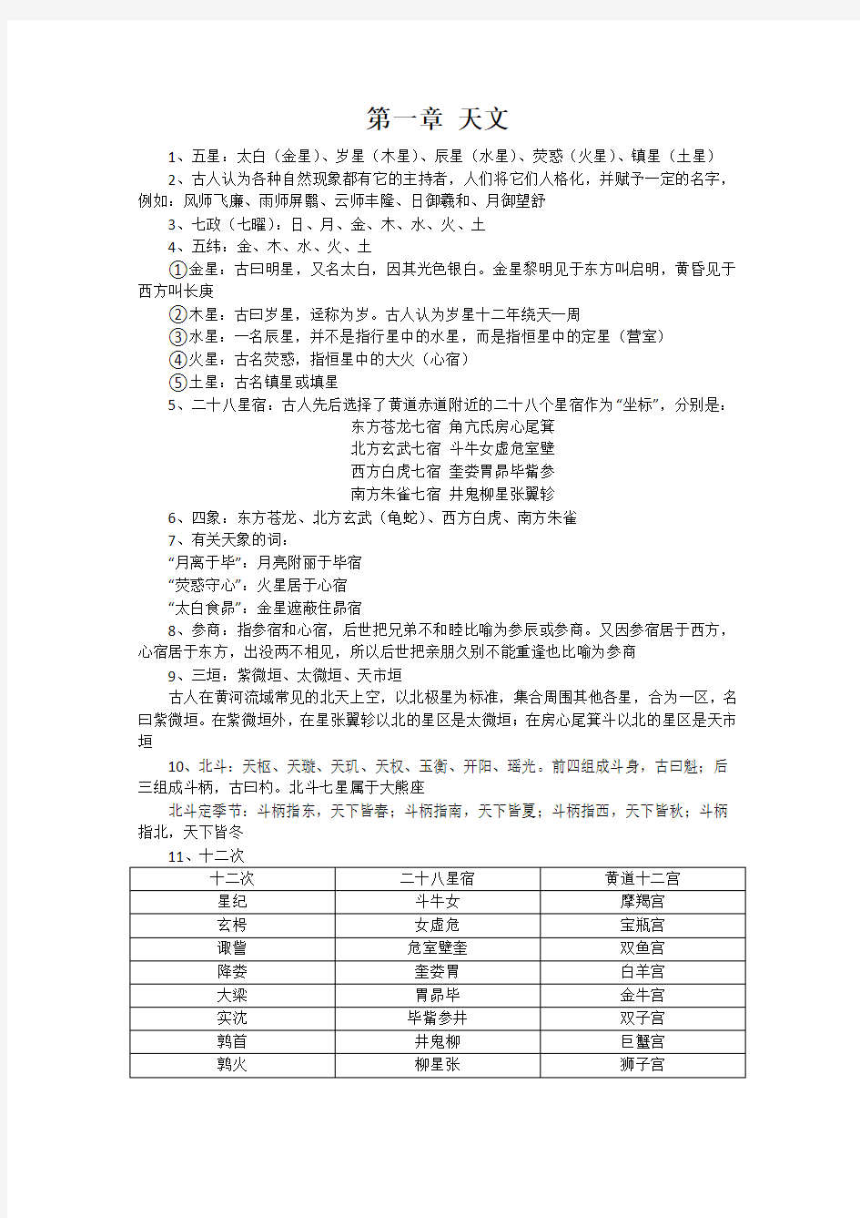 《中国古代文化常识》(王力)重点知识整理