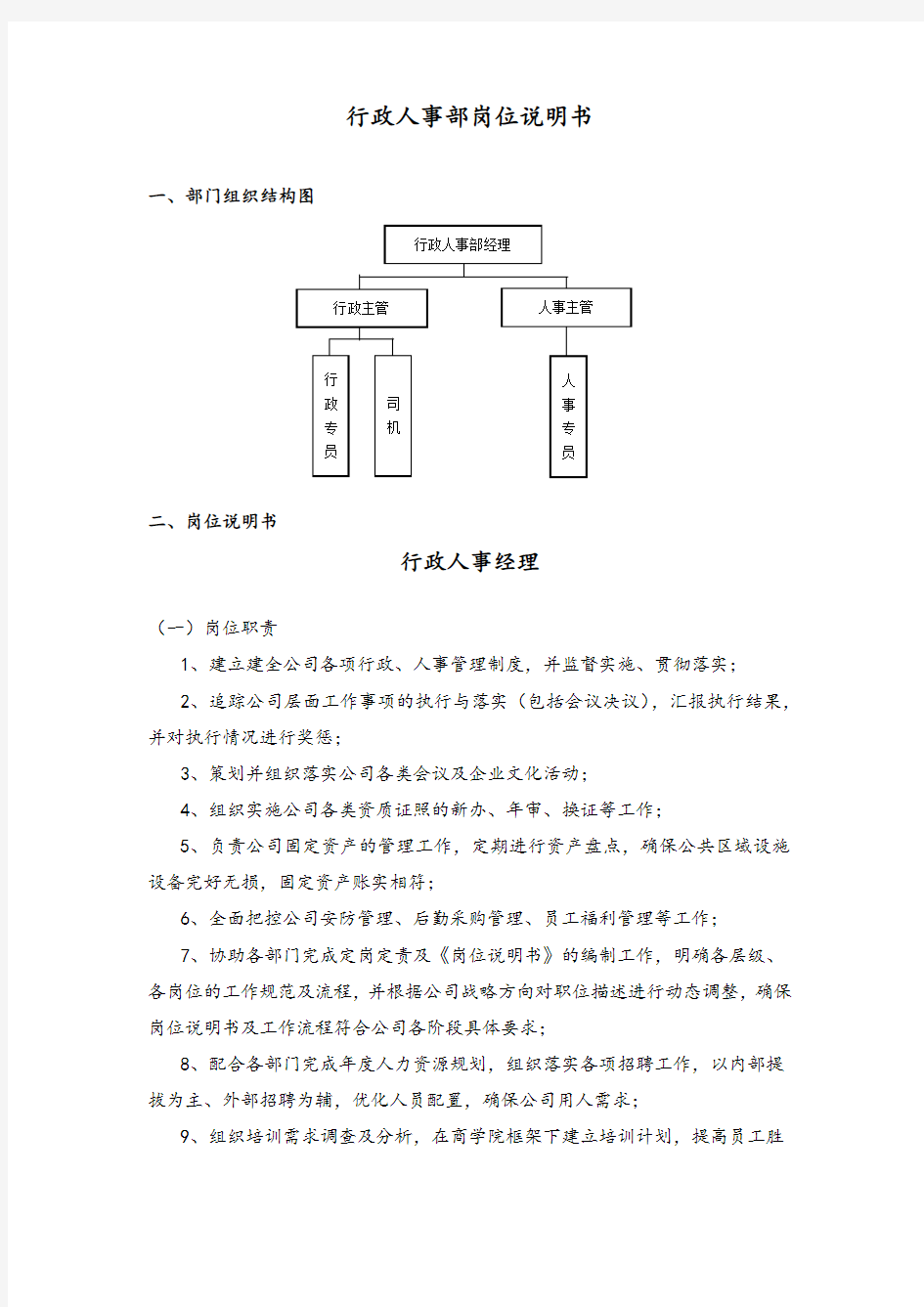 人事部岗位说明书62545