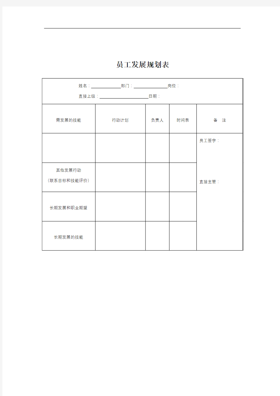 员工发展规划表