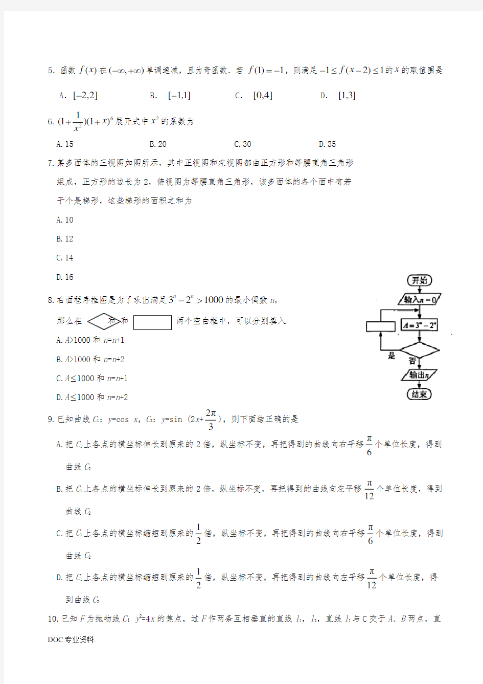 2017年全国高考数学试题-理科Ⅰ卷