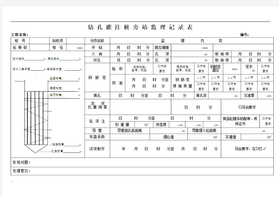 钻孔灌注桩旁站记录表样本