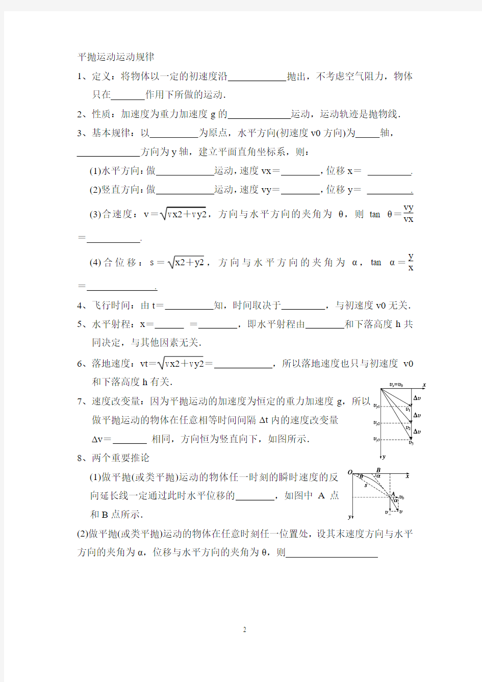 自由落体,平抛运动公式总结