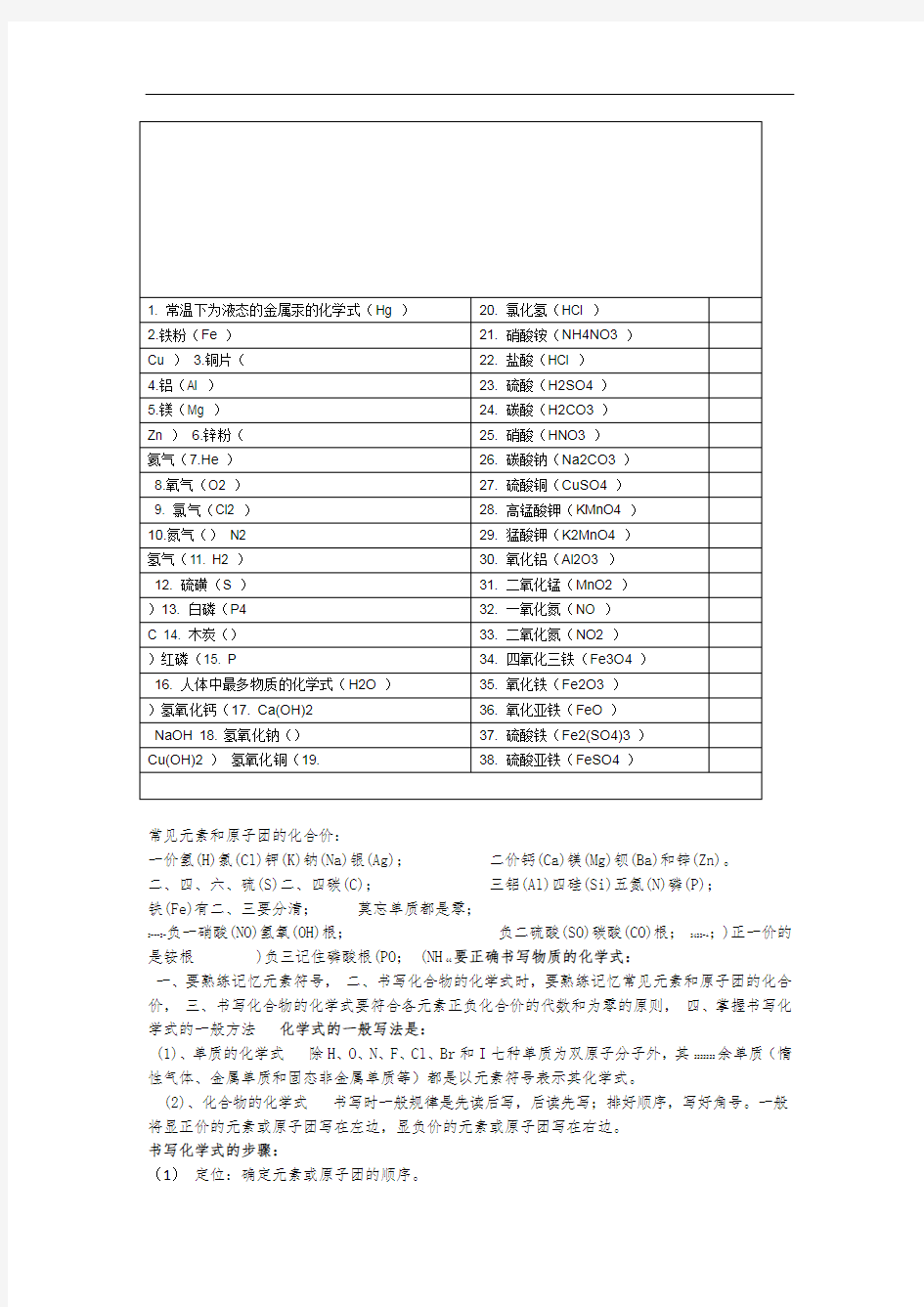 初中化学元素符号顺口溜与记忆口诀