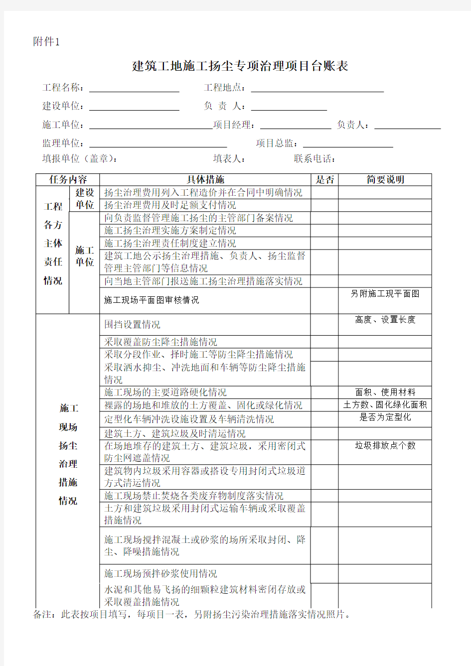 扬尘治理台账 (1)