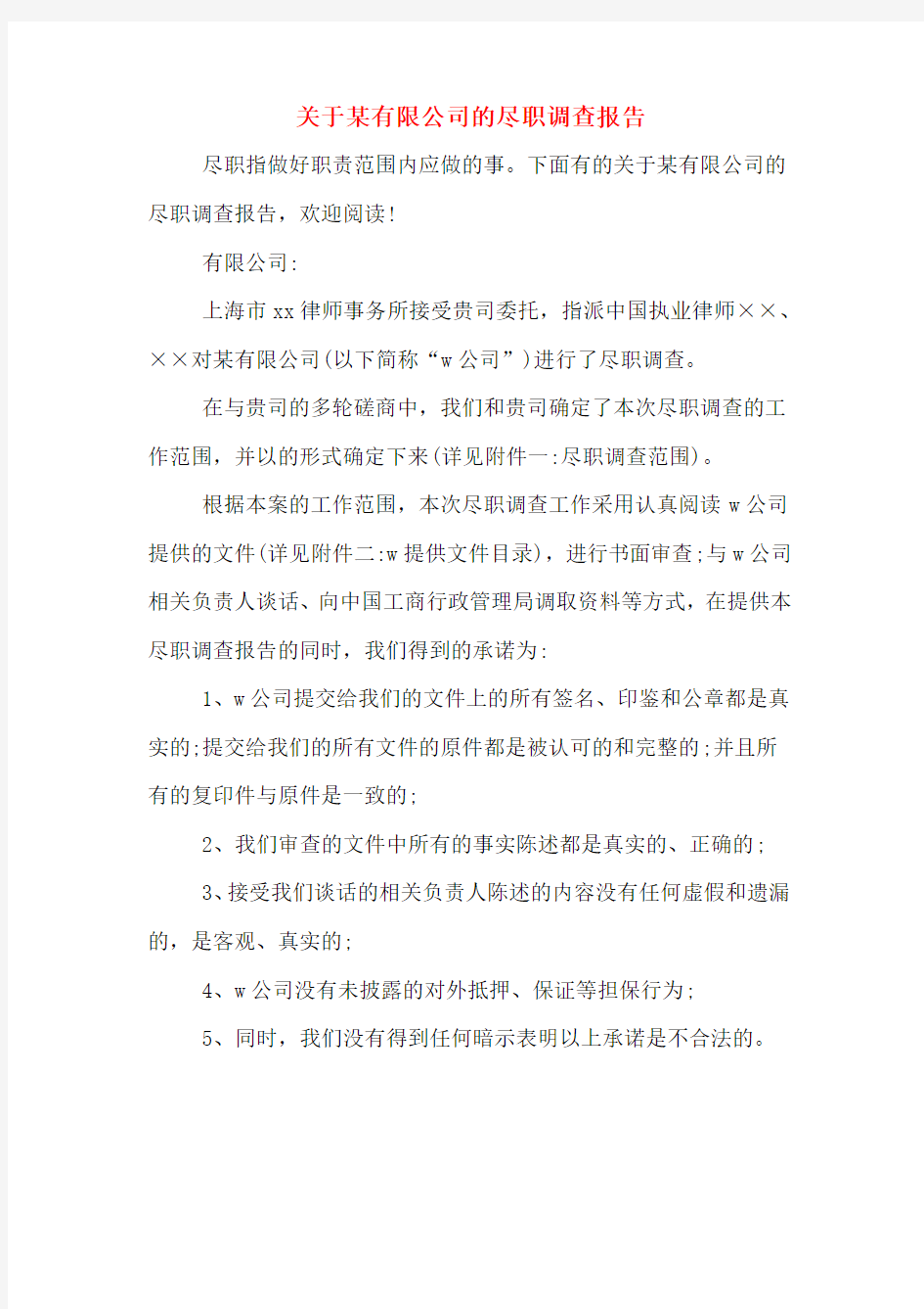 关于某有限公司的尽职调查报告