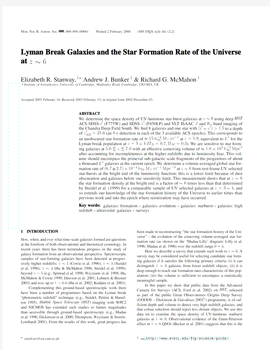 Lyman Break Galaxies and the Star Formation Rate of the Universe at z~6