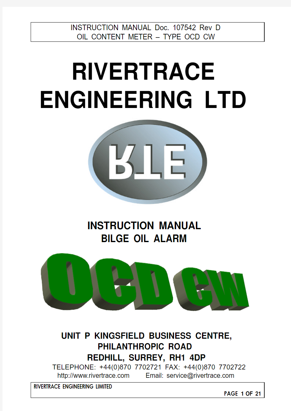 OCD CW manual水中油分析仪说明书