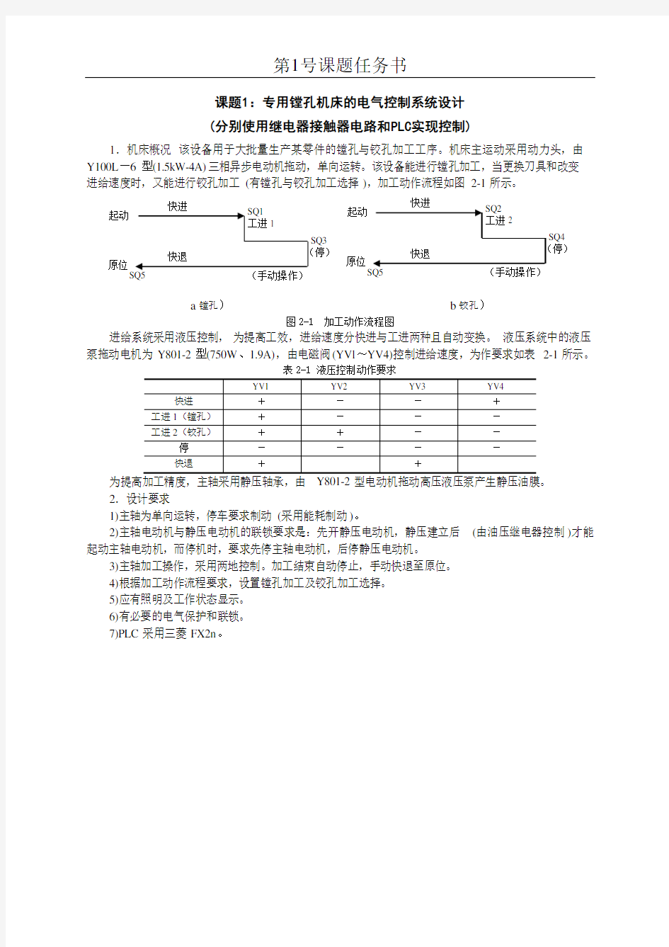 《机电传动控制》课程设计任务书2016