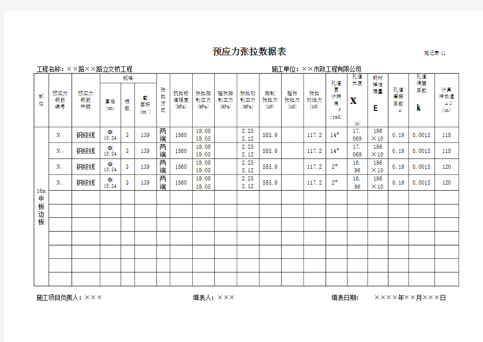 预应力张拉记录表