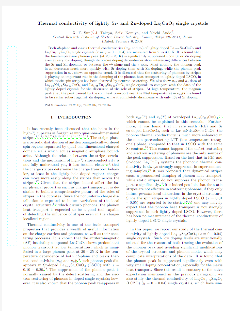 Thermal conductivity of lightly Sr- and Zn-doped La$_2$CuO$_4$ single crystals