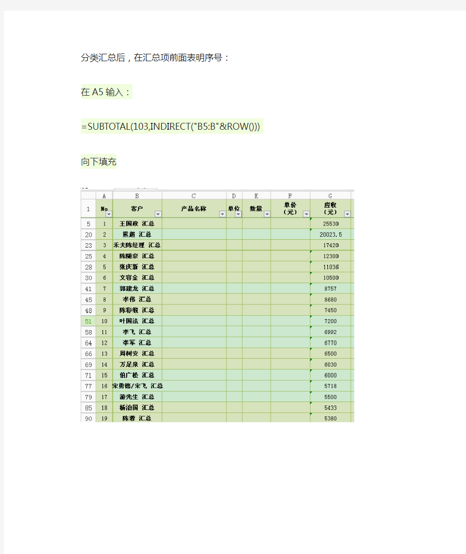 EXCEL分类汇总项编号序号