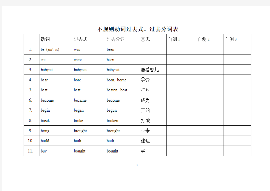 动词过去式,过去分词不规则变形(新目标要求)