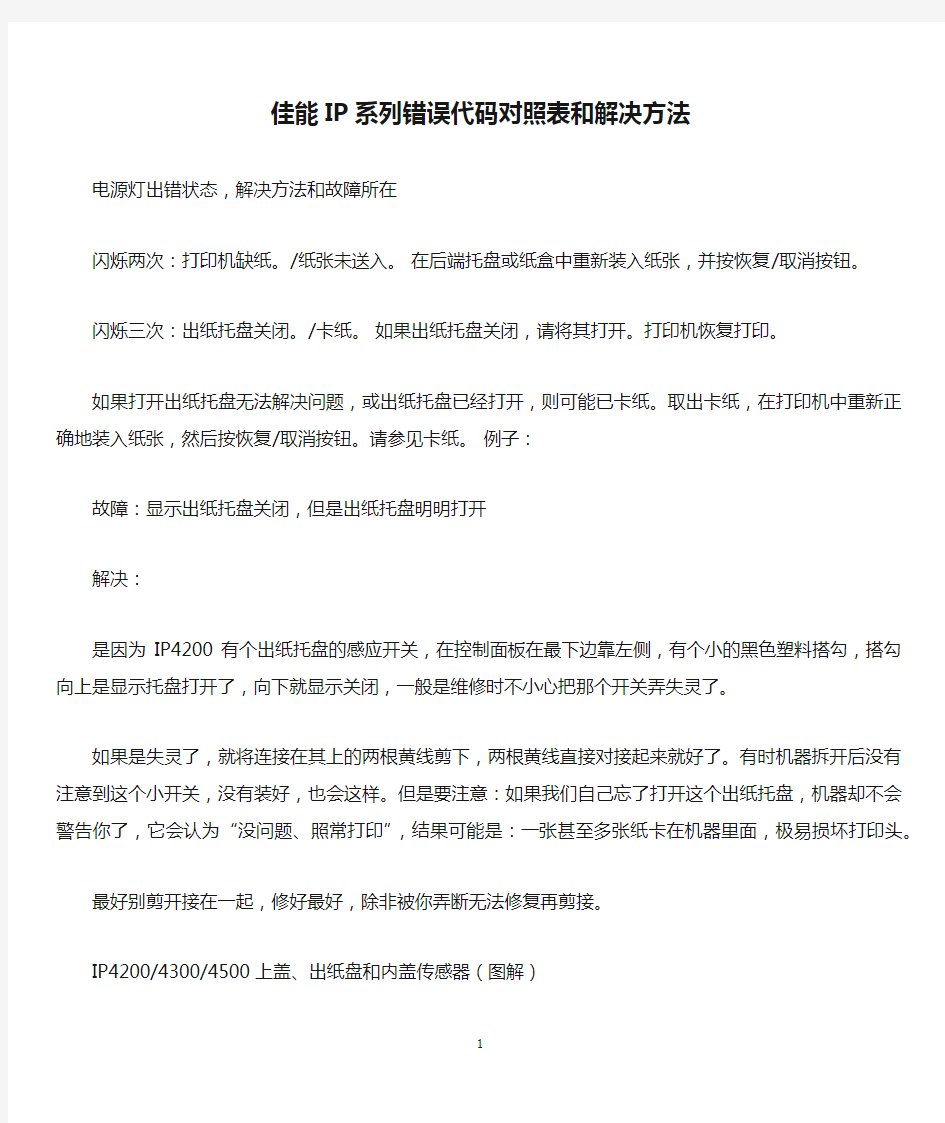 佳能IP系列错误代码对照表和解决方法