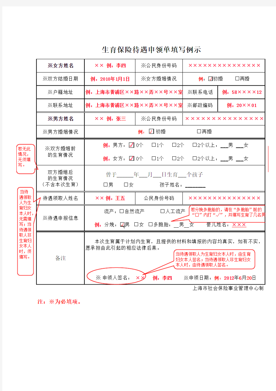 生育保险待遇申领表(申领6)