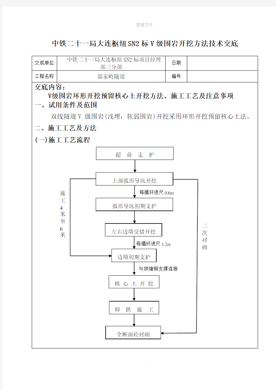 环形开挖预留核心土法