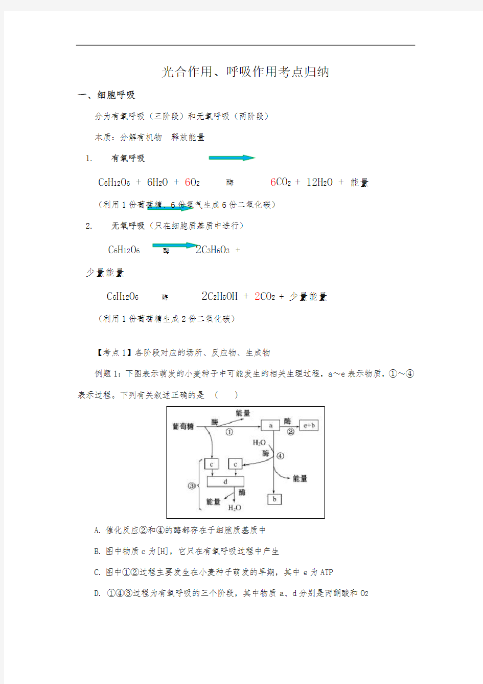 高考生物呼吸作用、光合作用考点总结