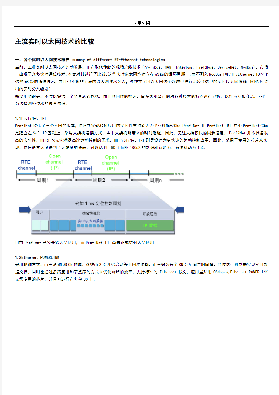 各种实时以太网技术地比较