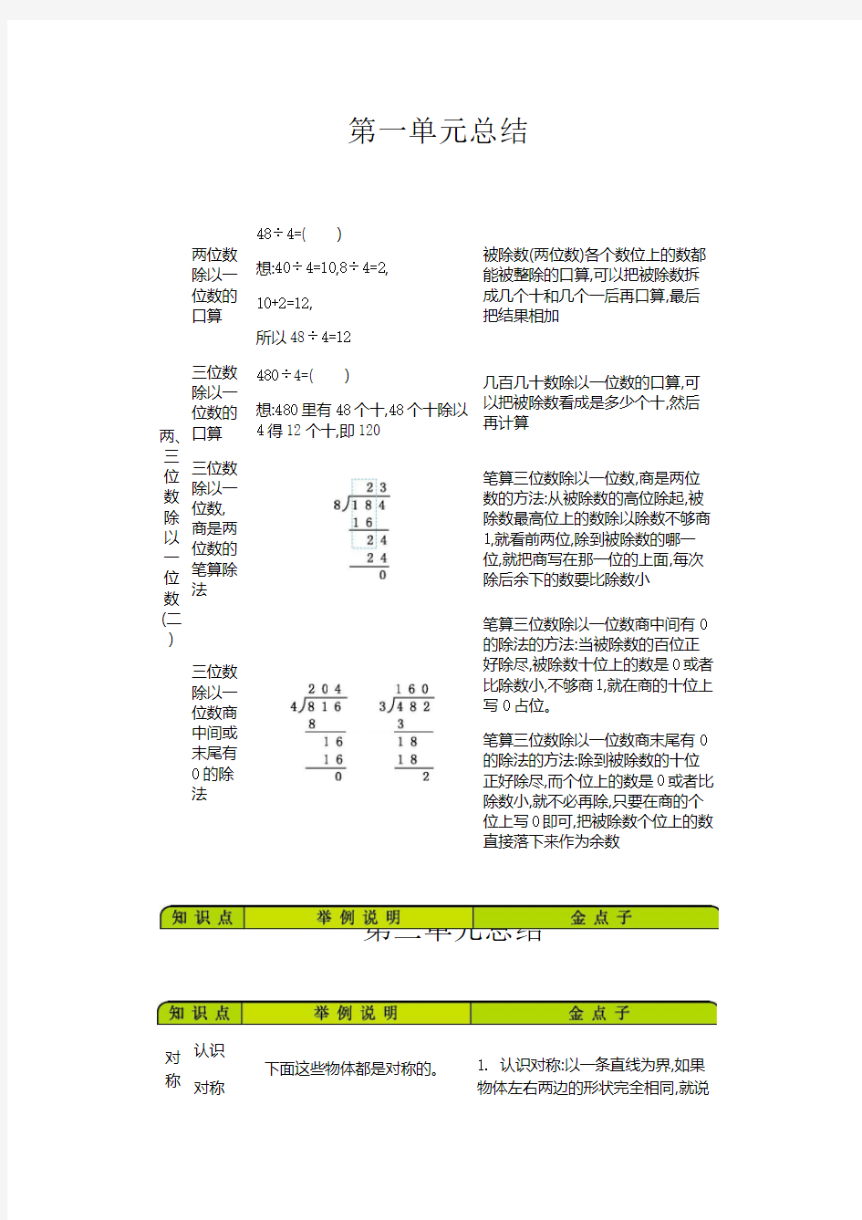 小学数学青岛版六三制三年级下册全册知识清单