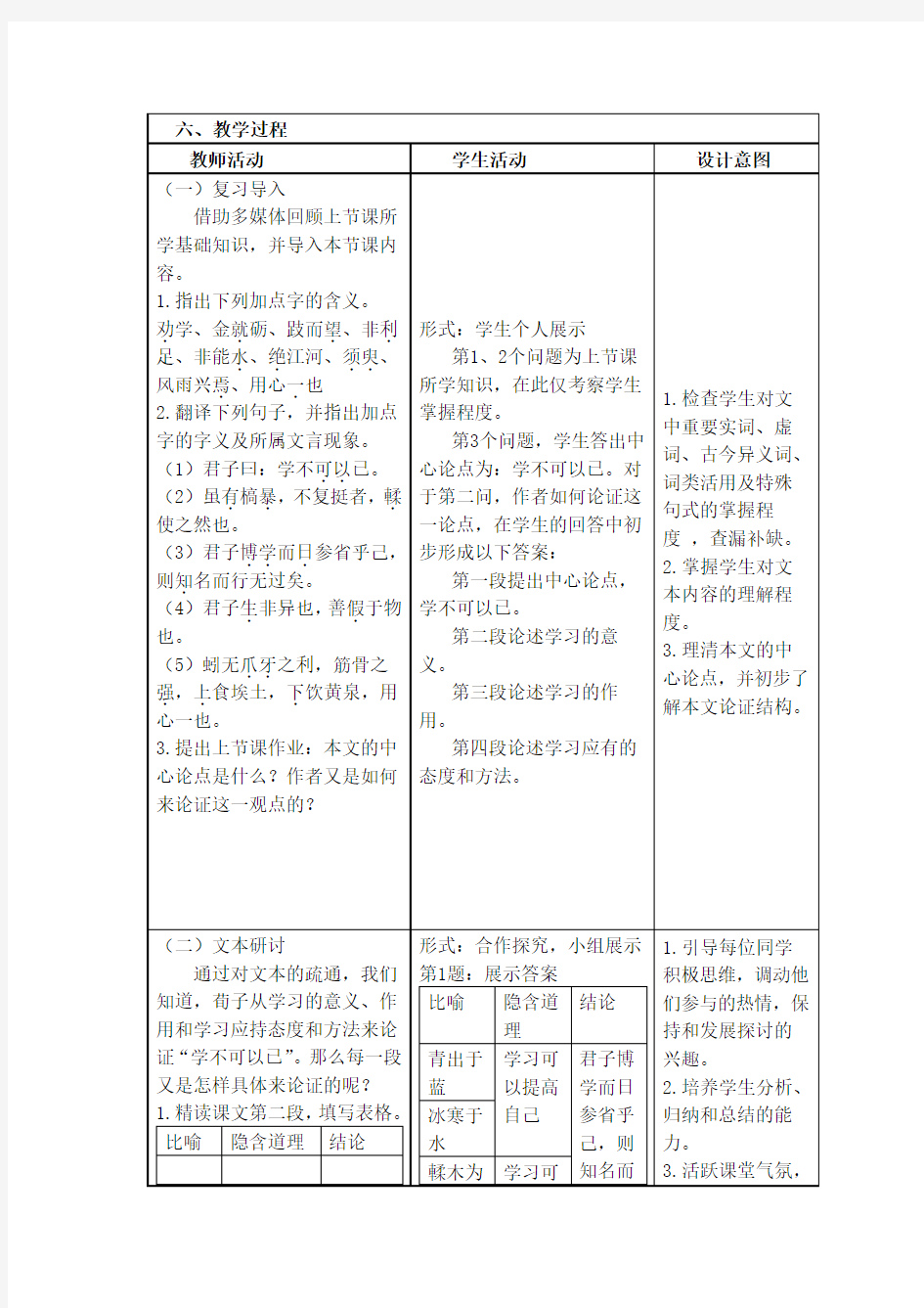 (完整版)劝学教学设计