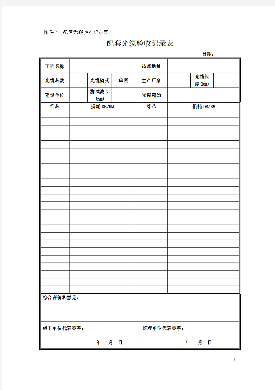 配套光缆验收记录表