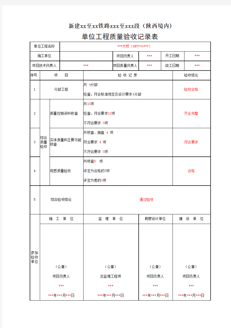 单位工程质量验收记录表