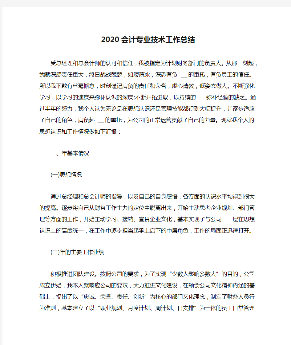 2020会计专业技术工作总结