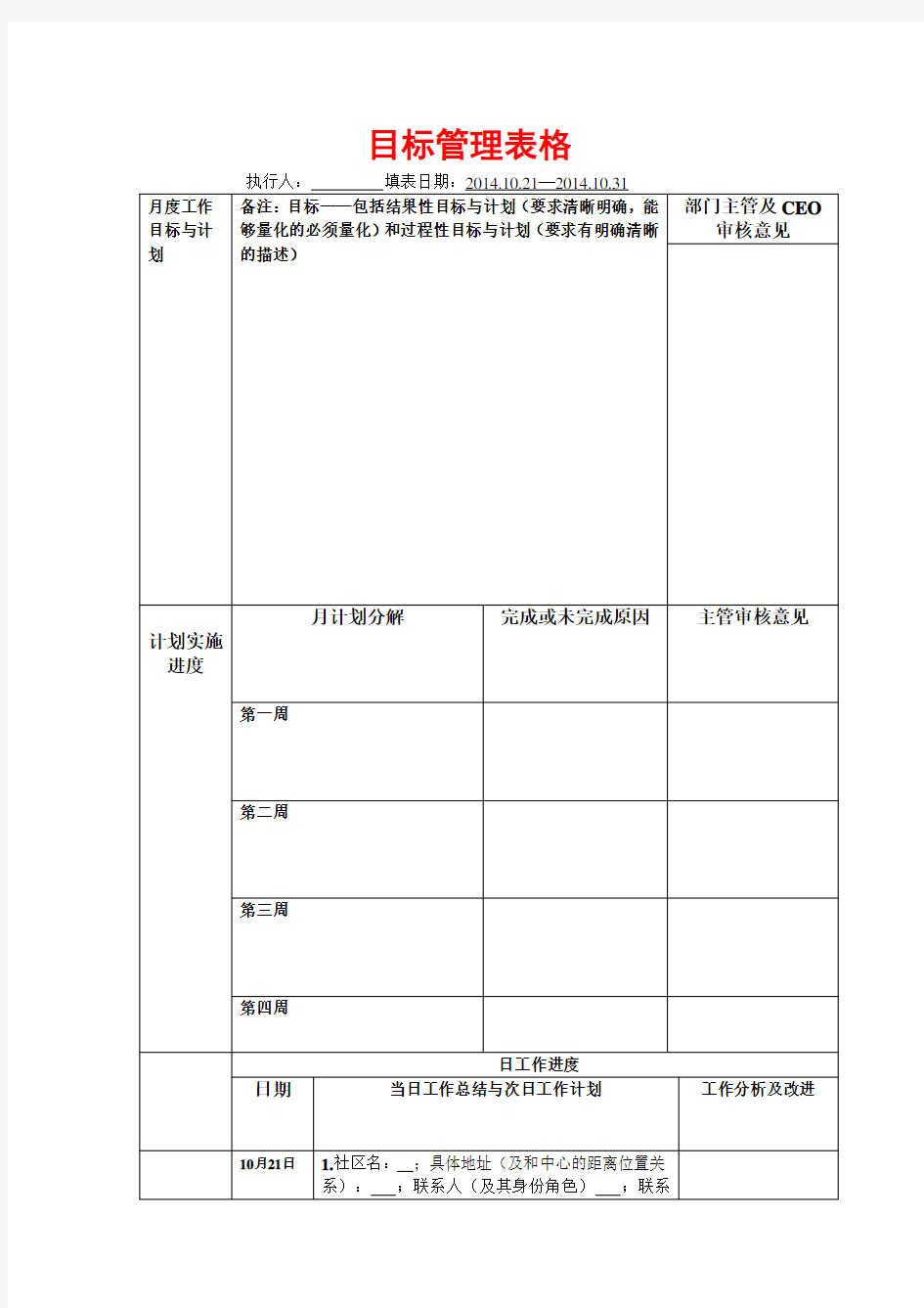 目标管理表格(范本)