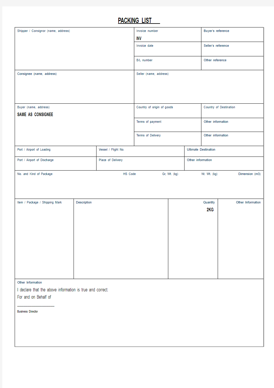 外贸装箱单样本PackingList