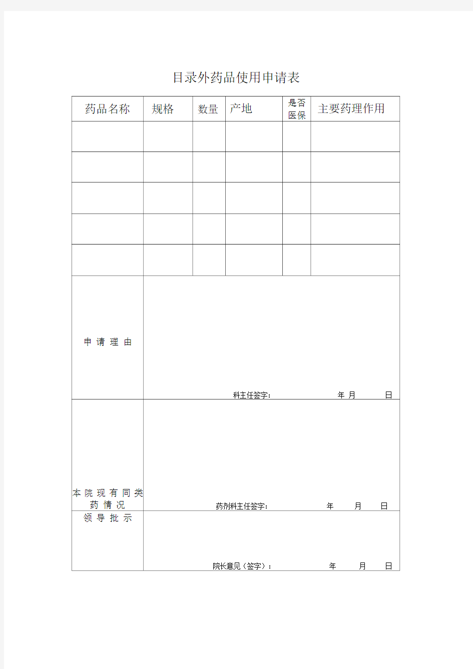 药品采购申请表