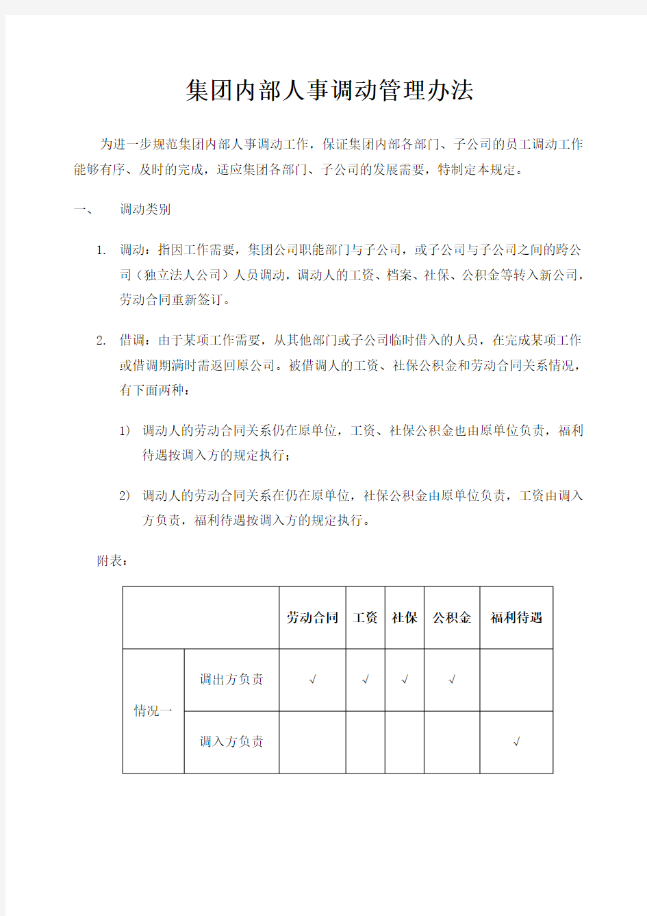 集团内部人事调动管理办法