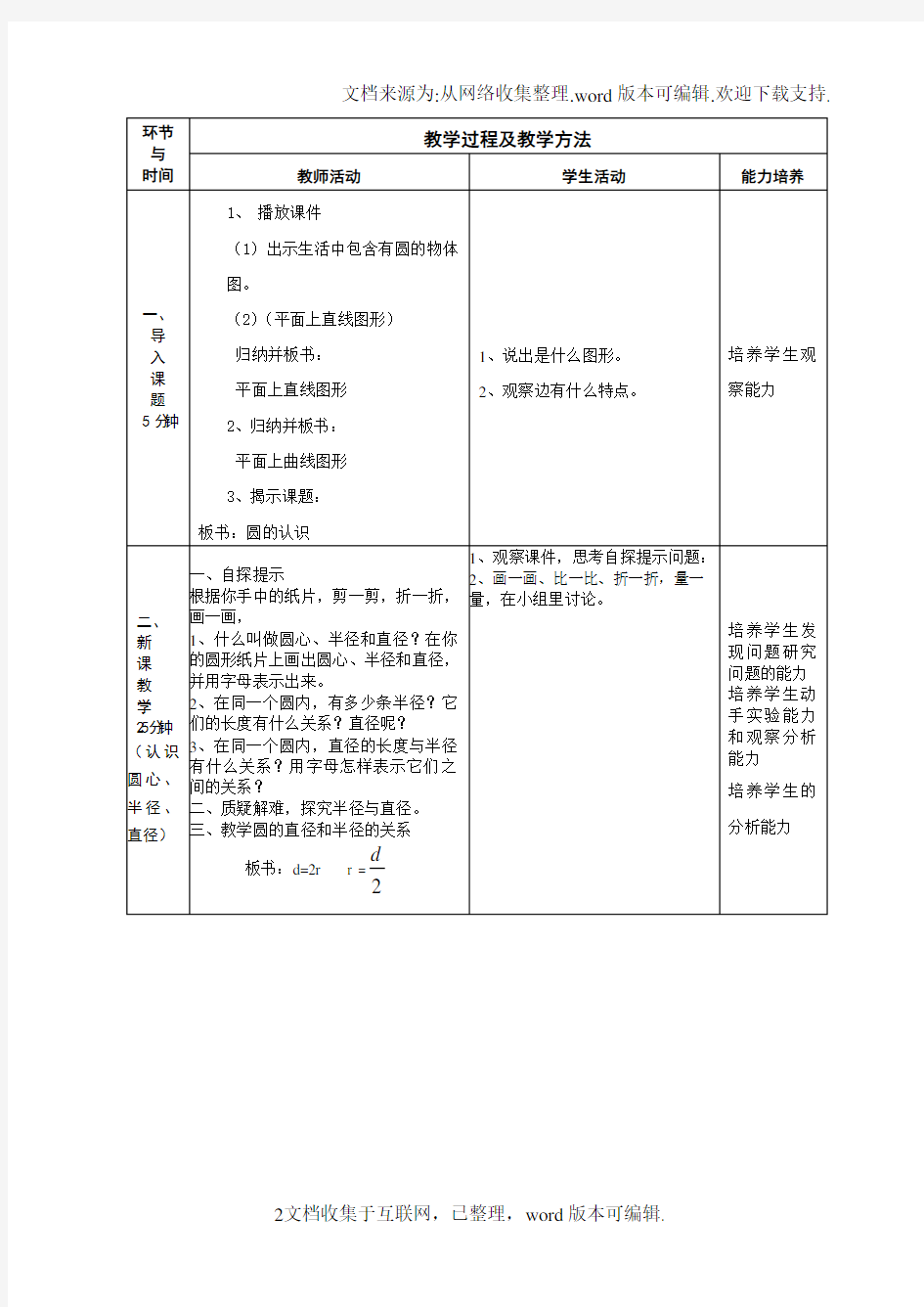 数学优质课教案圆的认识