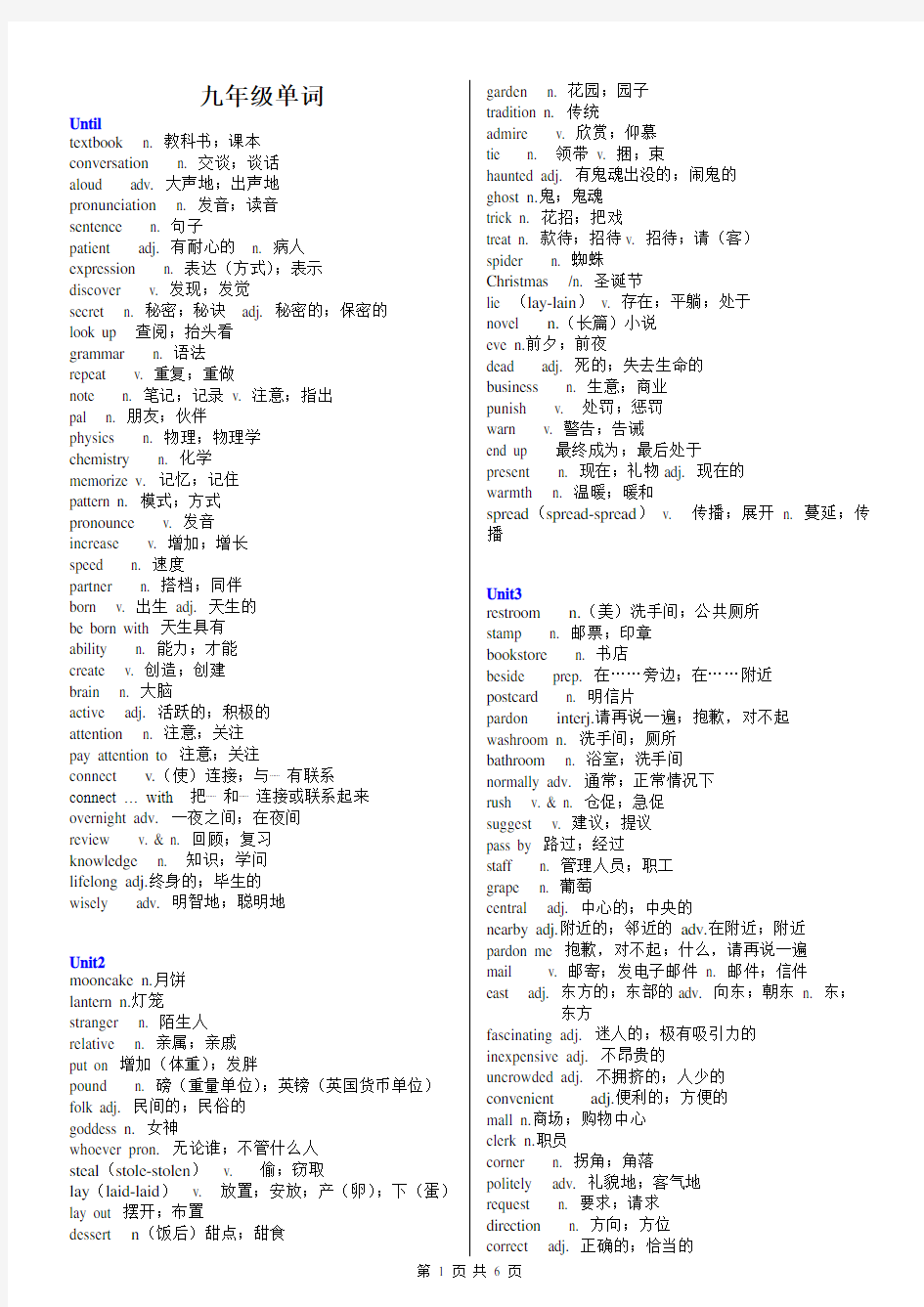 2017年人教版九年级英语单词表