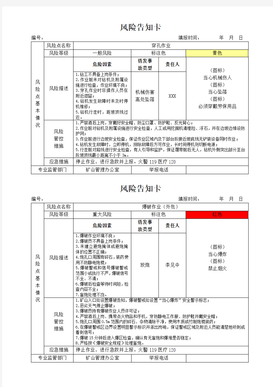 矿山使用风险告知卡汇总