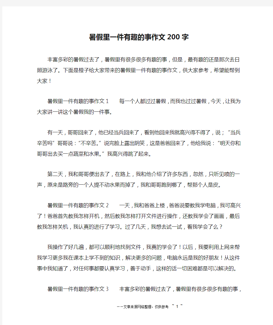 暑假里一件有趣的事作文200字