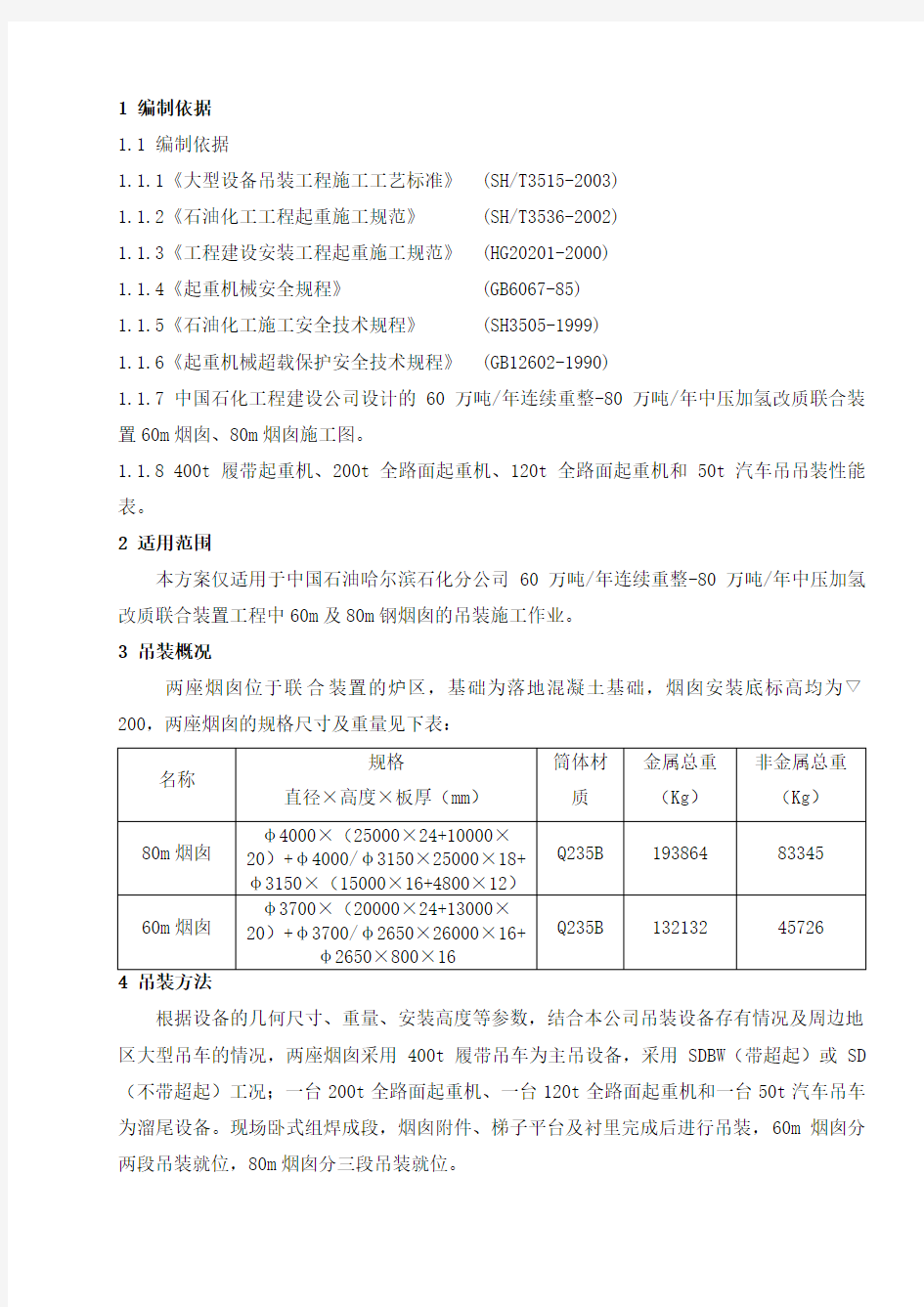 吊装施工技术方案