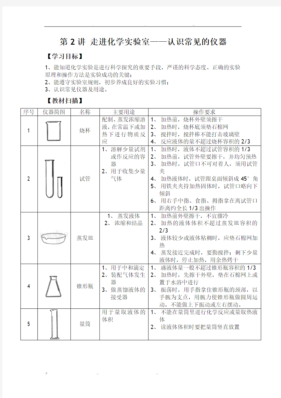 第2讲走进化学实验室——认识常见的仪器