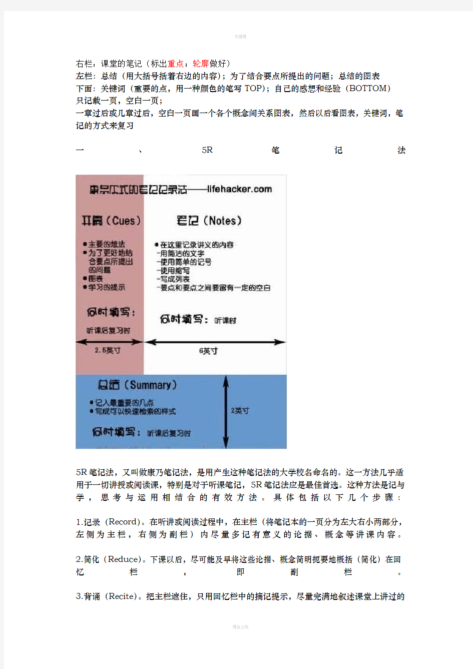 康奈尔大学做笔记的方法-及多种笔记方法中文简体