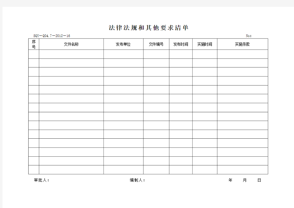 法律法规和其他要求清单格式